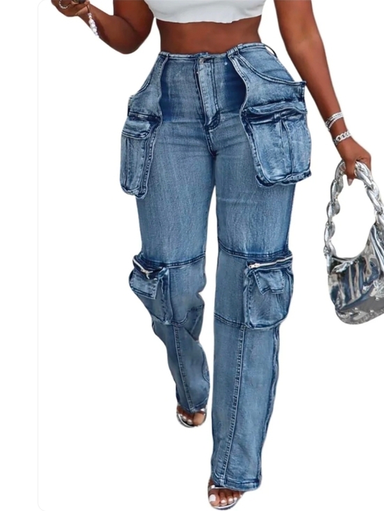 Denim - Light Blue Cargo Jeans for Women (Only Small And med Available)